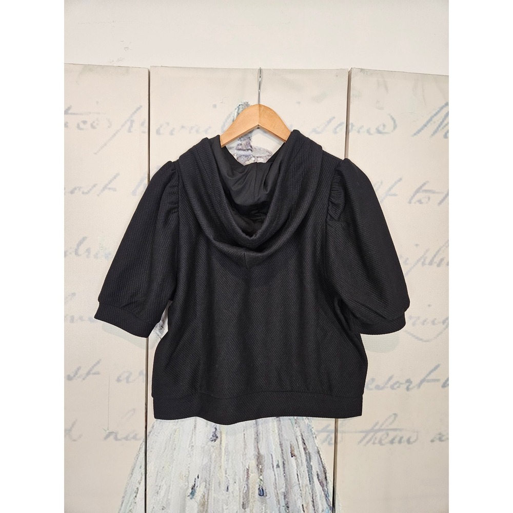 SSYS The Label Hoodie Small Black Puff Sleeve Textured Short Sleeve Drawstring - Picture 2 of 6